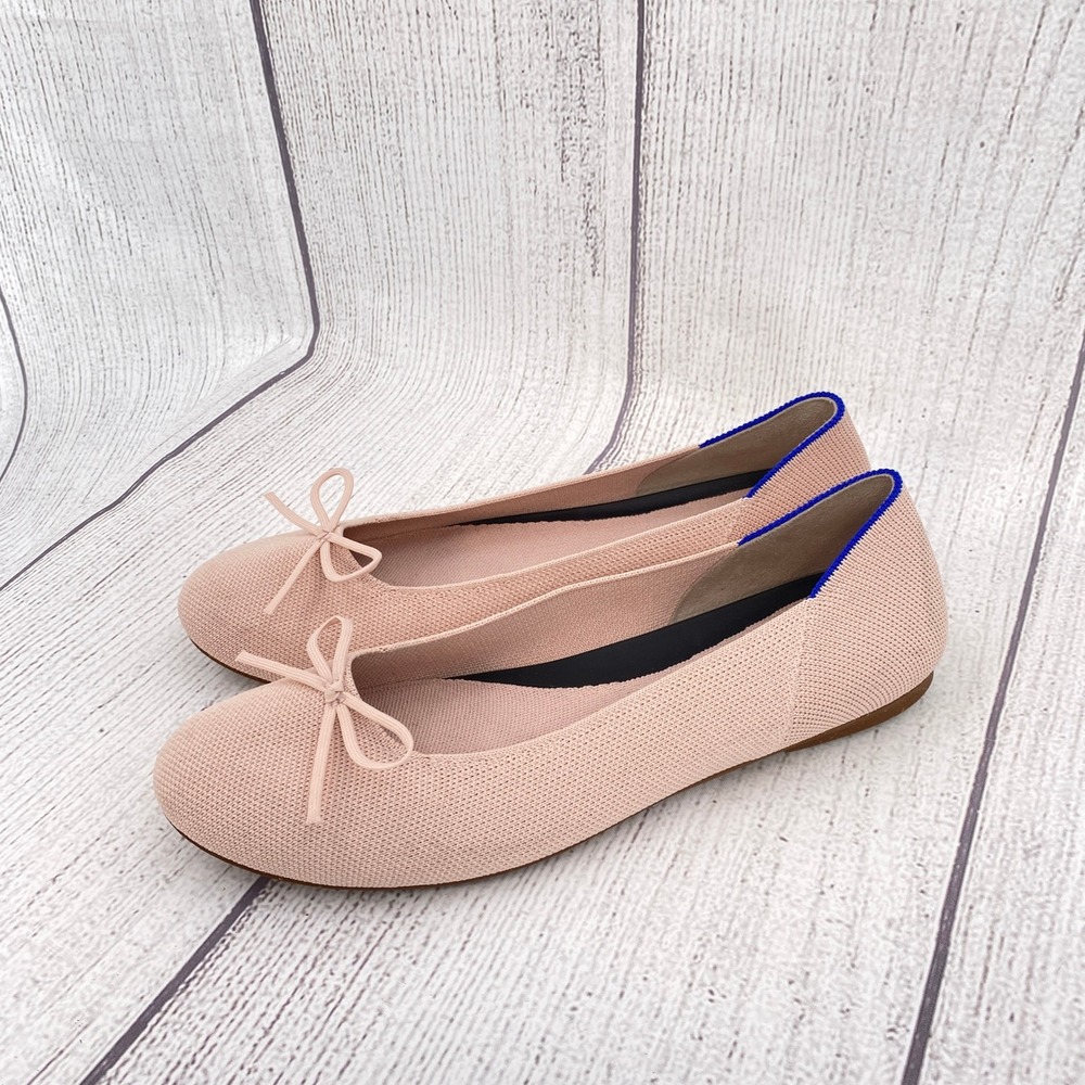 Rothy's The Ballet Flat Womens 10.5 Ballerina Pink Knit Shoes Bow Casual Comfort